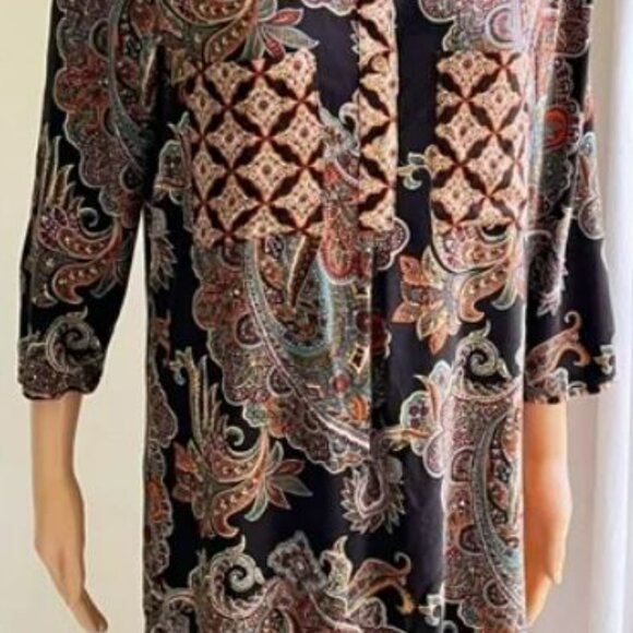 Anthropologie Fig and Flower Boho Mix Pattern Button Tunic Top Size Large - Picture 15 of 15